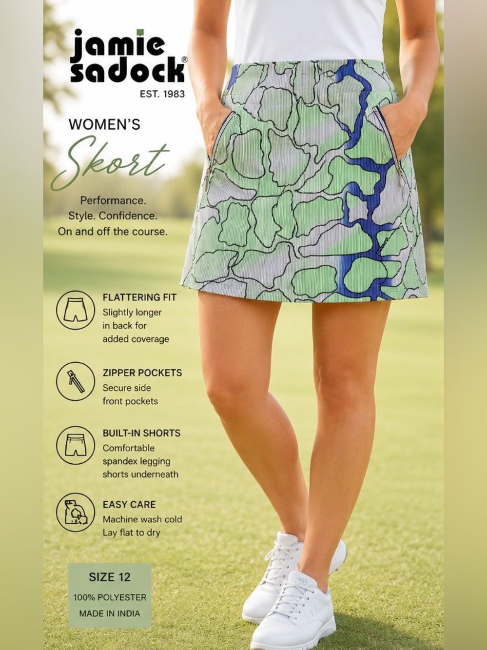 Jamie Sadock Green & Blue Abstract Performance Skort with Built-In Shorts